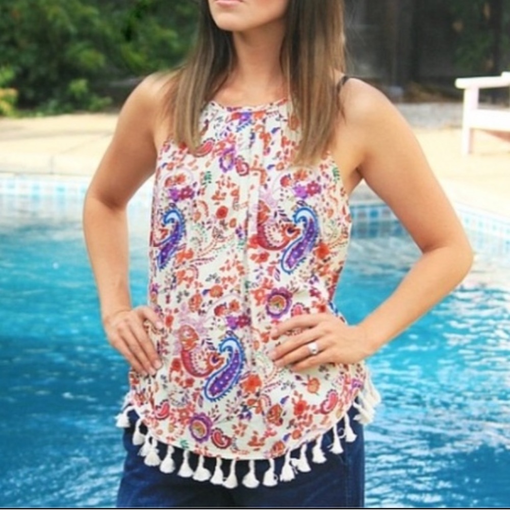 19 Cooper Boho Paisley Floral Cami Festival Tank Top Cream Tassels Nordstrom